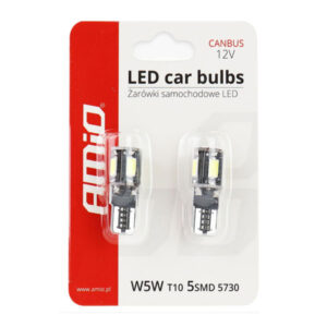 Lâmpadas LED CANBUS T10 (W5W) 5600K 12V AMIO – Pack Duo Blister